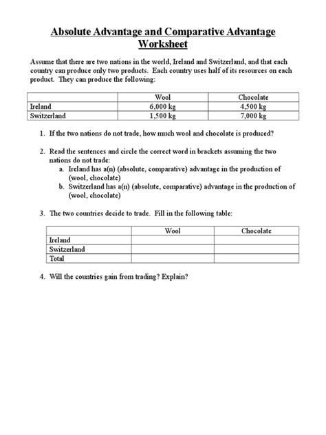 Review the answers to Activity 2. . Absolute and comparative advantage worksheet answer key